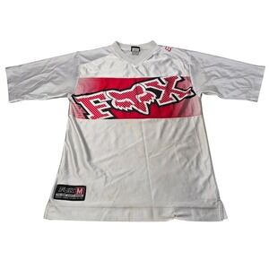 VTG Fox Racing Pro Issue Mens White Red Logo Short Sleeve Motocross Jersey M Y2K